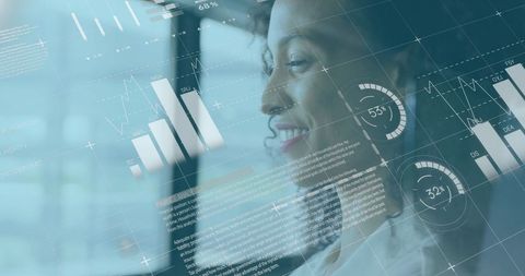 Businesswoman Analyzing Financial Data with Digital Interface - Download Free Stock Images Pikwizard.com