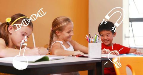 Happy Diverse Children Learning in Science Classroom
