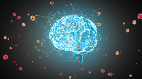 Digital Brain with Animated Floating Fruit Representations