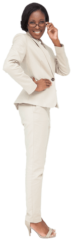 Happy African American Businesswoman Holding Glasses on Transparent Background