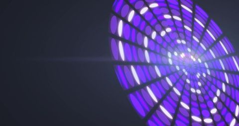 Purple and white circular light pattern on black background