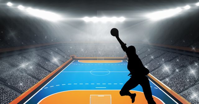 Silhouette of female hand player against sports stadium in background - Download Free Stock Photos Pikwizard.com