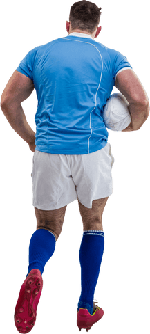 Rugby player running with ball on transparent background