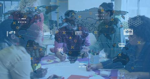 Global team brainstorming over interactive world map visualization for data collaboration