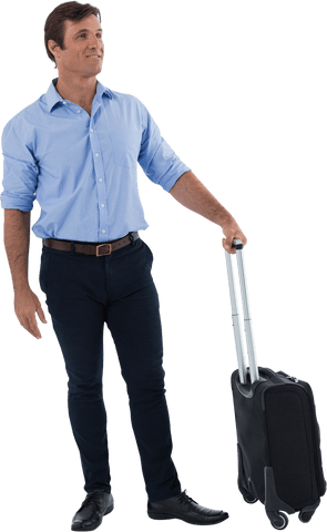 Smiling Businessman Holding Luggage on Transparent Background