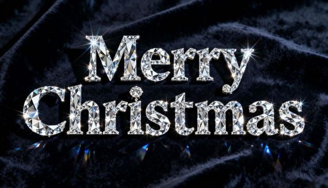 Sparkling crystal merry christmas letters with prism rainbow flares on dark velvet