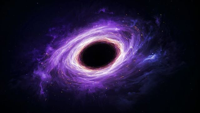 Glowing purple cosmic vortex with dark void in deep space