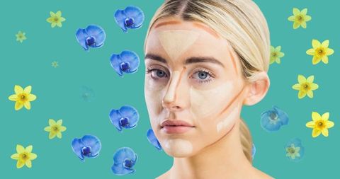 Beauty Concept with Contour Makeup and Floral Elements
