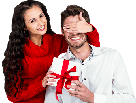 Smiling Couple Gift Surprise Celebration Transparent
