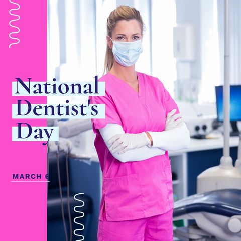 Female dentist celebrating national dentist's day in dental clinic