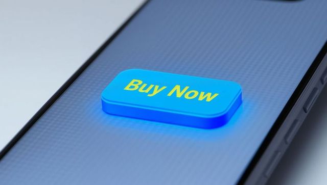 Glowing blue buy now button on smartphone screen boosting mobile ecommerce conversion