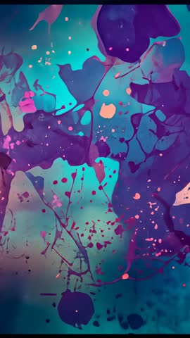 Shifting Purple Ink Tendrils and Pink Droplets Flowing in Vertical Abstract Video
