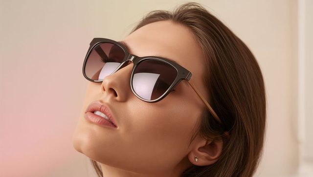 Chic cat-eye sunglasses on female model with reflective gradient lenses and oversized frames