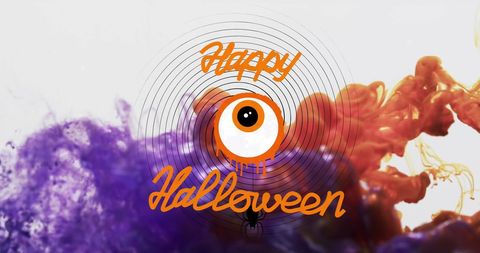 Happy halloween eye with vibrant purple and orange ink