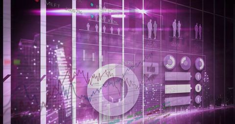 Digital interface displaying data visualization with neon overlay