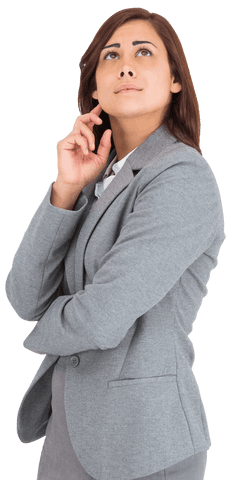 Contemplative Hispanic Businesswoman on Transparent Background