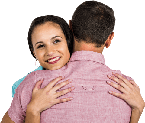 Happy Woman Embracing and Smiling on Transparent Background