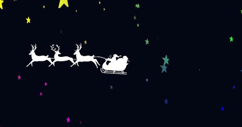 Santa Sleigh Silhouette Flying Over Starry Night Sky