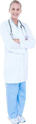 Smiling female doctor standing with arms crossed transparent background
