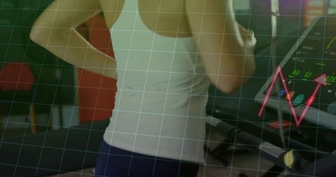 Person exercising on treadmill with progress chart overlay