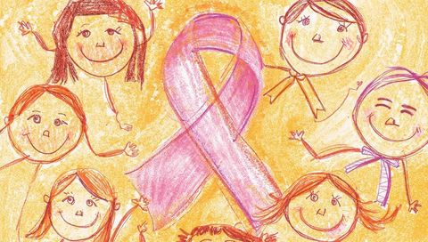 Children Celebrating Unity Around Pink Awareness Ribbon