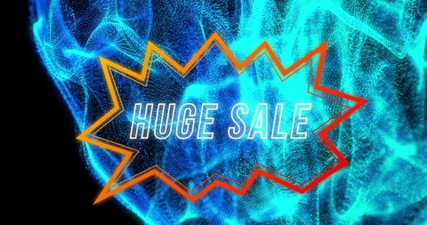 Huge sale announcement with dynamic blue graphics