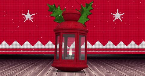 Red Lantern Against Festive Christmas Background