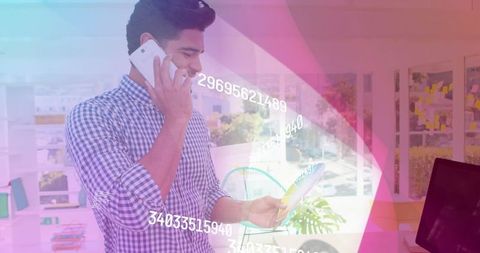 Business Professional Engaging with Digital Technology Beyond Digital Infographics