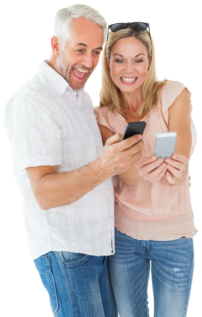 Happy Mature Couple Viewing Smartphones Transparent Background - Download Free Stock Videos Pikwizard.com