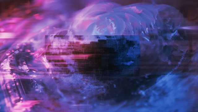Vibrant Abstract Digital Art with Glitch Effect and Neon Hues