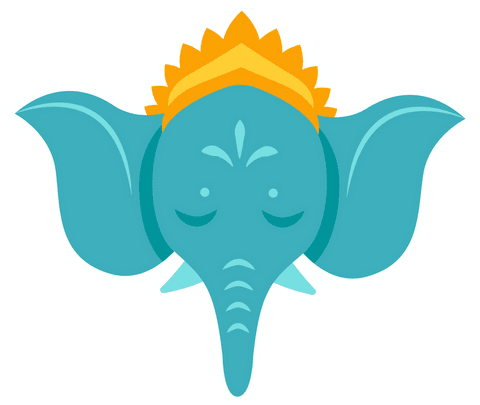 Turquoise elephant icon with regal crown on transparent background