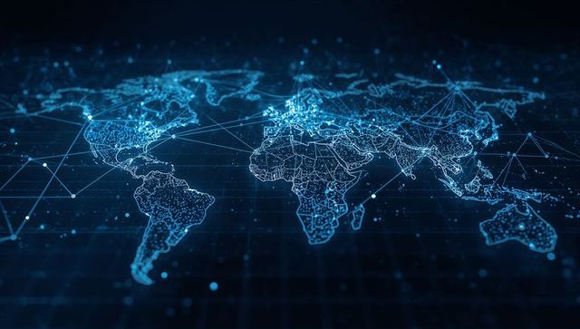 Glowing Digital World Map with Network Connections