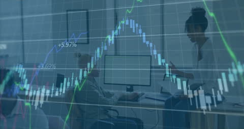 Team Discussing Financial Growth with Data Chart Overlay