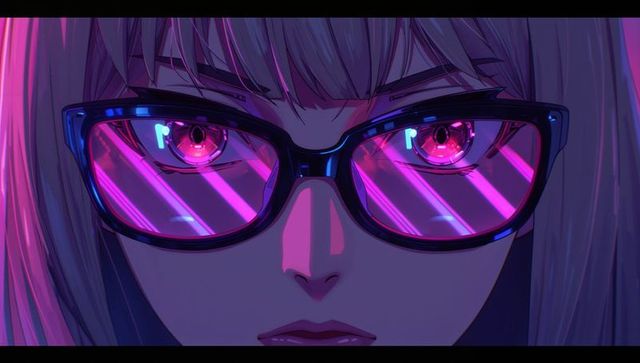 Futuristic Anime Woman with Neon Glasses in Dark Ambiance