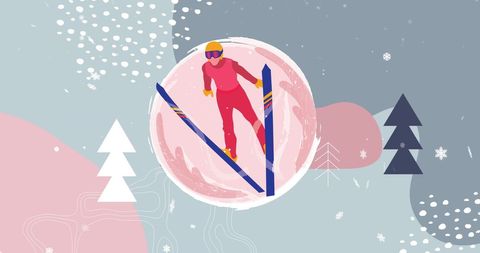 Artistic ski jumper in winter wonderland scene