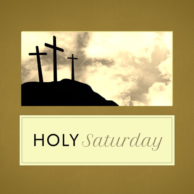 Crosses on Hill with Holy Saturday Text in Yellow Tone - Download Free Stock Templates Pikwizard.com