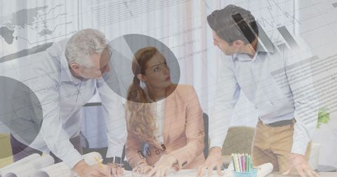 Diverse Team Collaborating with Dynamic Data Visualization Overlay