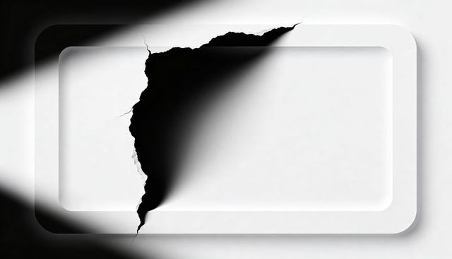 Torn White Panel Revealing Deep Black Void Minimal High-Contrast Abstract Concept