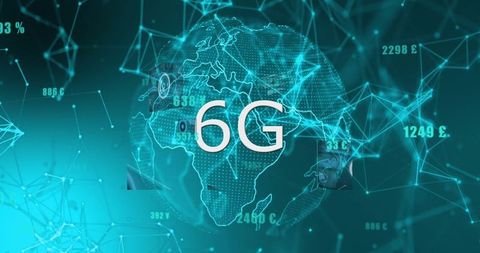 6G Technology Concept with Glowing Digital World Map