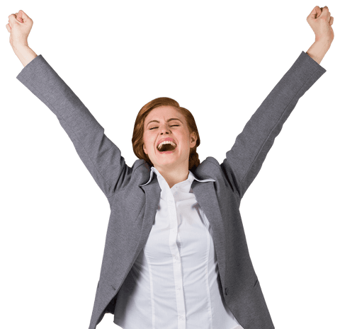 Transparent joyful businesswoman celebrating achievement