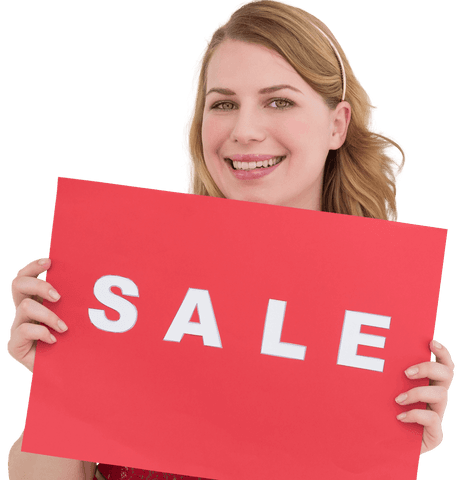 smiling woman holding red sale sign with transparent background - Download Free Stock Videos Pikwizard.com