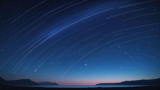 Mesmerizing star trails over serene coastal nightscape