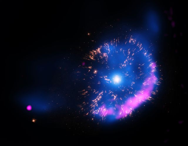 Nova Stars are essentially giant fusion reactions occurring in the vacuum of space. Because stars have so much mass, they possess powerful gravitational force—but they don’t collapse because of the outward force generated by nuclear fusion, continually converting hydrogen atoms to helium.   Sometimes stars begin orbiting each other, forming a binary star system. Typically this involves a white dwarf star and a red giant. Orbiting the red giant like a moon, the dwarf star rips matter from its companion until it essentially gags on the excess, coughing hot gas and radiation into space. This dramatic phenomenon is relatively common, and the white dwarf is not destroyed in the resulting nova.  To learn more about x-ray emissions, read about NASA’s Chandra mission: <a href="http://www.nasa.gov/mission_pages/chandra/main/" rel="nofollow">www.nasa.gov/mission_pages/chandra/main/</a>   ---  Original caption: In Hollywood blockbusters, explosions are often among the stars of the show. In space, explosions of actual stars are a focus for scientists who hope to better understand their births, lives, and deaths and how they interact with their surroundings.   Using NASA’s Chandra X-ray Observatory, astronomers have studied one particular explosion that may provide clues to the dynamics of other, much larger stellar eruptions.   A team of researchers pointed the telescope at GK Persei, an object that became a sensation in the astronomical world in 1901 when it suddenly appeared as one of the brightest stars in the sky for a few days, before gradually fading away in brightness. Today, astronomers cite GK Persei as an example of a “classical nova,” an outburst produced by a thermonuclear explosion on the surface of a white dwarf star, the dense remnant of a Sun-like star.   Read Full Article: <a href="http://www.nasa.gov/mission_pages/chandra/mini-supernova-explosion-could-have-big-impact.html" rel="nofollow">www.nasa.gov/mission_pages/chandra/mini-supernova-explosi...</a>   <b><a href="http://www.nasa.gov/audience/formedia/features/MP_Photo_Guidelines.html" rel="nofollow">NASA image use policy.</a></b>   <b><a href="http://www.nasa.gov/centers/goddard/home/index.html" rel="nofollow">NASA Goddard Space Flight Center</a></b> enables NASA’s mission through four scientific endeavors: Earth Science, Heliophysics, Solar System Exploration, and Astrophysics. Goddard plays a leading role in NASA’s accomplishments by contributing compelling scientific knowledge to advance the Agency’s mission.  <b>Follow us on <a href="http://twitter.com/NASAGoddardPix" rel="nofollow">Twitter</a></b>  <b>Like us on <a href="http://www.facebook.com/pages/Greenbelt-MD/NASA-Goddard/395013845897?ref=tsd" rel="nofollow">Facebook</a></b>  <b>Find us on <a href="http://instagrid.me/nasagoddard/?vm=grid" rel="nofollow">Instagram</a></b>