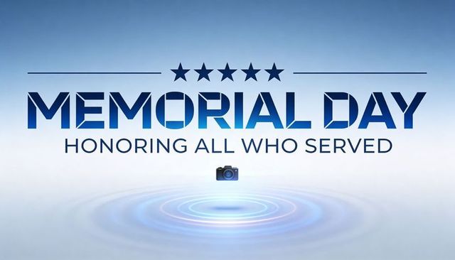 Memorial day honoring all who served blue gradient banner with stars and rippling light