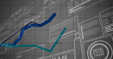 Data analytics dashboard with ascending line graphs in digital interface
