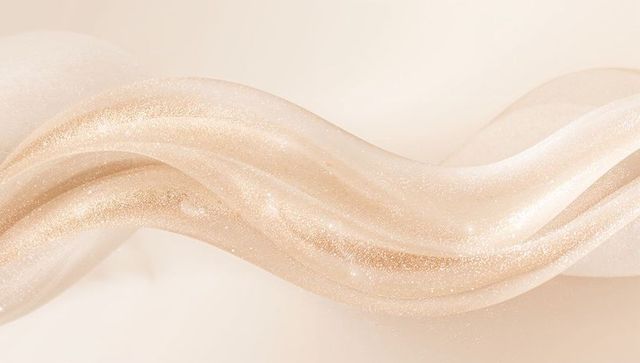 Pearlescent champagne ribbon flow with glitter satin waves for luxury background