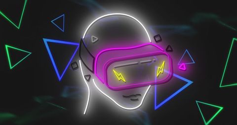 Neon VR Headset with Geometric Design for Entertainment and Gaming