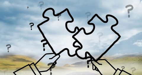 Puzzles and Question Marks Under Cloudy Sky Symbolizing Curiosity