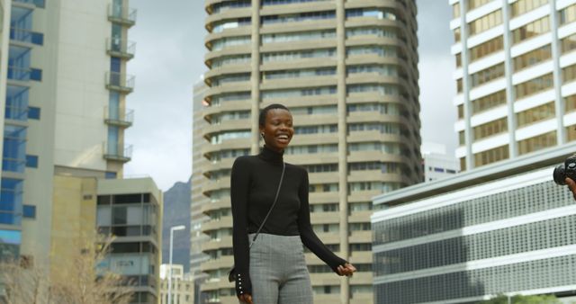 Confident Woman Laughing in Urban Downtown Area - Download Free Stock Images Pikwizard.com