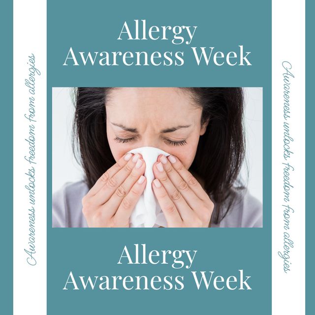 Allergy Awareness Week Poster with Woman Blowing Her Nose - Download Free Stock Templates Pikwizard.com